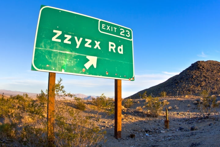 Strassenschild der ZZYZX Road